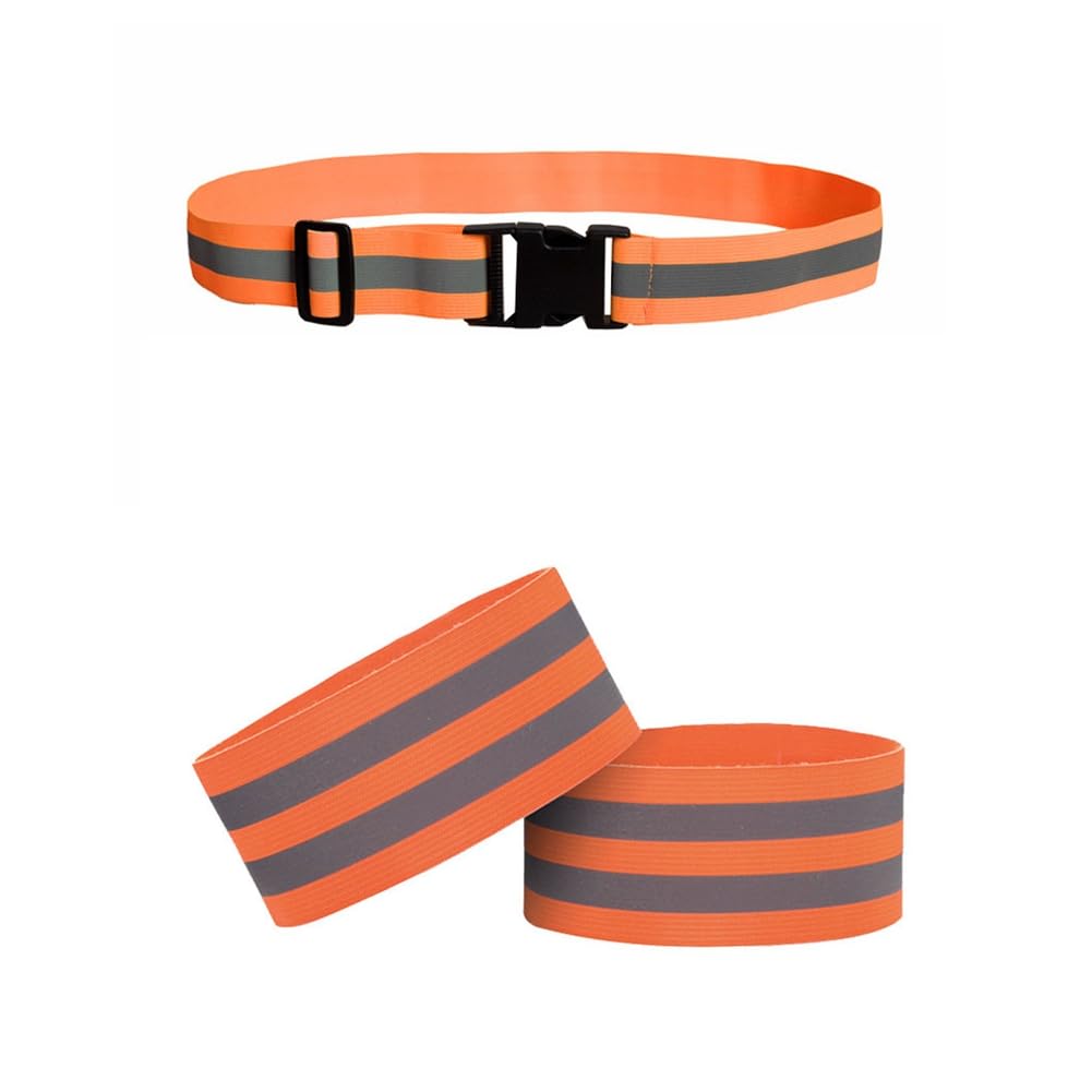 Reflektorbänder Set Reflexgürtel Reflektierende Armbänder Hohe Sichtbarkeit Reflexgürtel Einstellbar Reflektorband Reflektorgurt für Kinder Erwachsene Radfahren Wandern Joggen Orange 10 Set