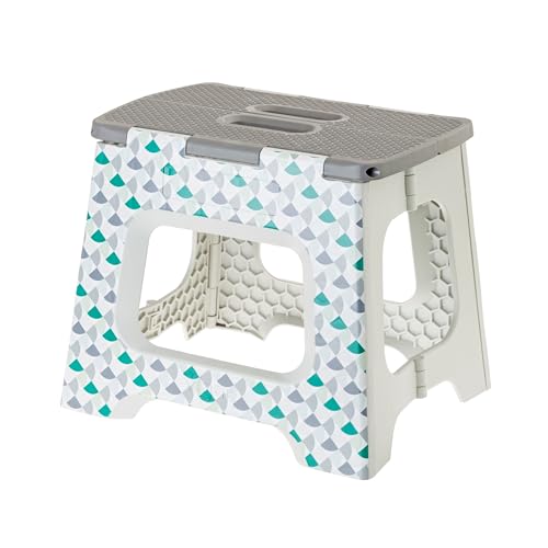Image of Vigar Compact Folding Step Stool for Adults 10-1 /2 Inch Geometric | Foldable, Lightweight Portable Design, Carry Handle, Non Slip Surface, Space-Saving Body, Supports up to 330 lb