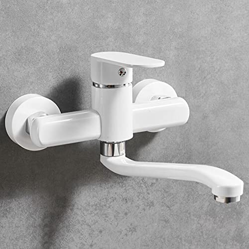 Robinet mural cuisine blanc mitigeur pivotant pour évier et plan de travail