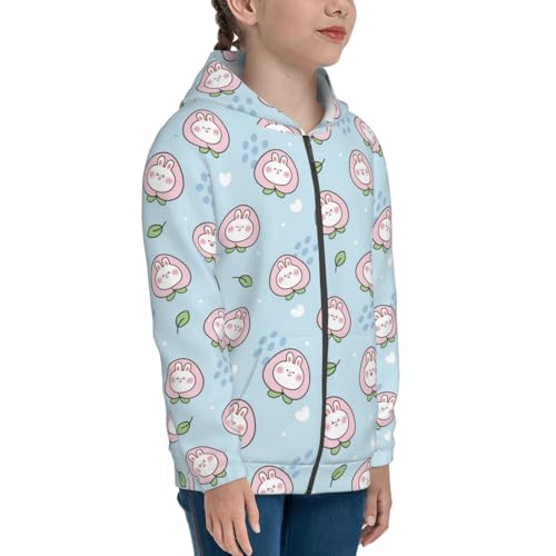 Rabbit Face with Peach Kid Hoodies Boys Zip Up Sweatshirts Girls Pullover with Pocket4