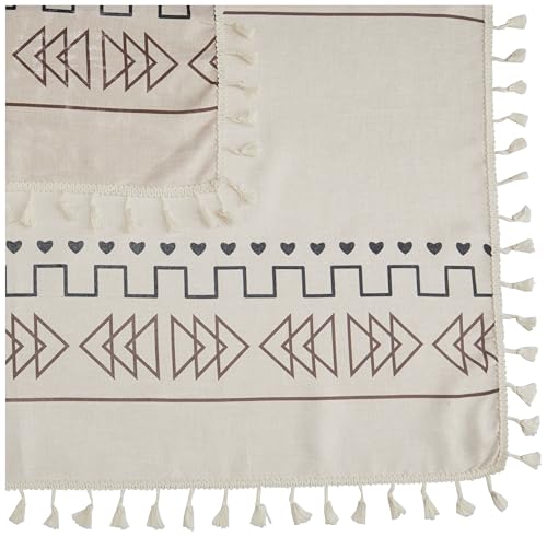 Image of Cortina Tablecloth for Dining Table Waterproof Table Cover, Cotton Linen Fabric Rectangle Tablecloth (Boho-Black, 6 Seater)