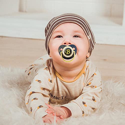 Image of Bling Personalized Black Baby Pacifier with Pacifier Clips and Anti-dust Cover A-Z 26 Letters(Black,B)
