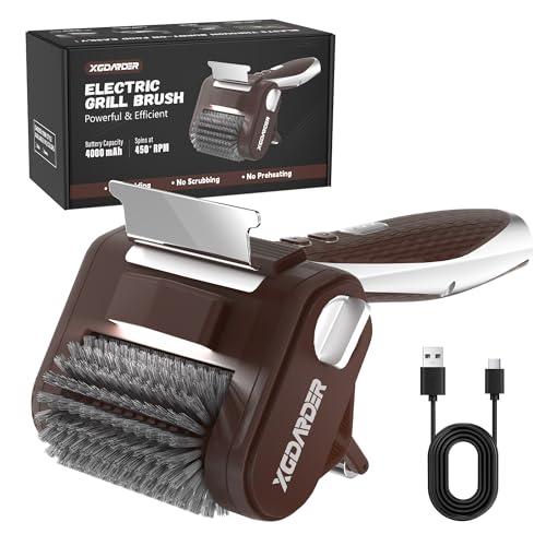 Electric Grill Brush for Outdoor Grill Rechargeable BBQ Grill Cleaner Stainless Steel Brush with 450RPM Stainless Roller LED Light Scraper Grilling Gifts for Men/Dad
