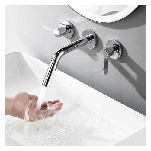 Grifo de baño empotrado de latón cromado con doble manija para lavabo 6
