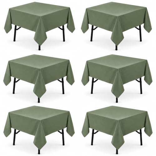 Image of 6-Pack 60x60 inch Sage Green Table Cloths, Solid Stain and Wrinkle Resistant Tablecloth, Premium Plain Weave Polyester Fabric Rectangle Table Linen Covers for Hotel, Banquet