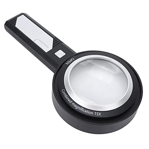 Image of Qudinip Handheld Magnifying Glass 6X/15X LED Lighted Magnifier with Ergonomic Design for Seniors Reading Books