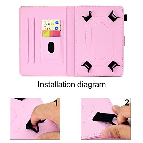 Uliking Universal Case For 7 Inch Tablet, Bling Glitter Pu Leather Stand Cover With Card/Pencil Holder For Galaxy Tab A 7.0,Kindle Fire 7,Galaxy Tab 3/Tab E Lite 7.0 And Other 6.5"-7.5" Tablets, Pink #TOP3