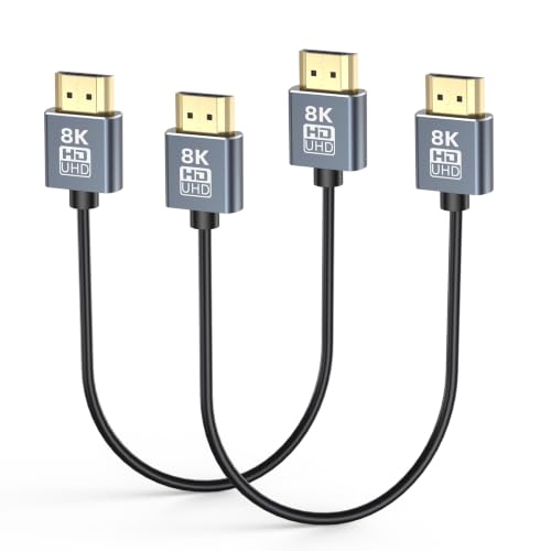 Cabo HDMI curto 8K 1FT pacote com 2, cabo HDMI 2.1 ultrafino, flexível e