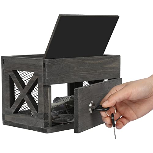 Mygift Suggestion Box With Lock And X-Design, Vintage Gray Solid Wood Comment Box School Fundraiser Ballot Restaurant Tip And Donation Box With Interchangeable Chalkboard And Clear Acrylic Signs #TOP5