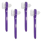 AmeriCan Goods 4Pcs Denture Dual Head Brush Cleaning Care Denture Toothbrush Every Day & Traveling Use (Purple)