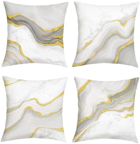 Beige Grey Gold Marble Cushion Covers 45 x 45 Pack of 4 Modern Ab...