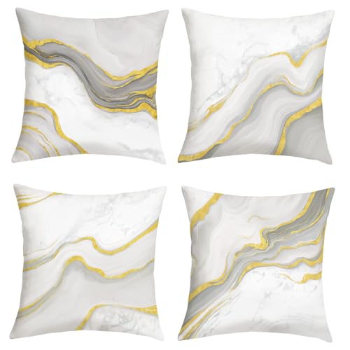 Joymaison 16x16 Set of 4 Beige Grey Gold Marble Throw Pillow Cushion Cover