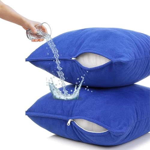Image of Waterproof Terry Cotton Pillow Protector Cover with Zippered Closure | 18X28 Inch Standard Size Pillow Cover, Set of 4 | Dustproof Bedding Pillowcase for Protection (Royal Blue)
