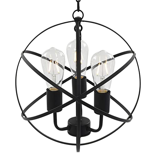 Lampe Suspendue 3 Ampoules E27 Style Industriel Noir pour Salon