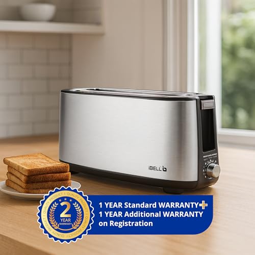 iBELL Toaster CrustoF40 Auto Pop-up 4 Slice Bread Toaster with Removable Crumb Tray, Auto Shutoff, Defrost/Reheat/Cancel Button, 7 Levels Browning Controller, Led Light Indicator, 2 Year Warranty view 2