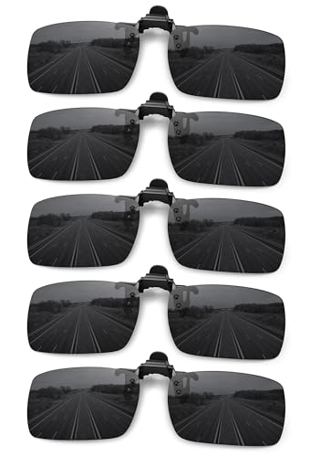MEETSUN Polarized Clip On Sunglasses for Men Women Sports Fishing Driving Hiking Fit Over Prescription Glasses 5Pack-Black*5