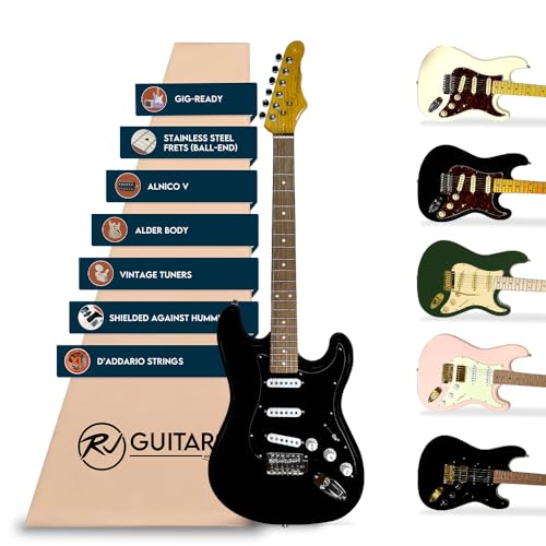 RJ Guitars Gigline Skycaster Electric 大人用 S型 フルサイズ アルダーボディ ステンレスフレット(ボールエンド) ボーンナット SSS アルニコV ブラック