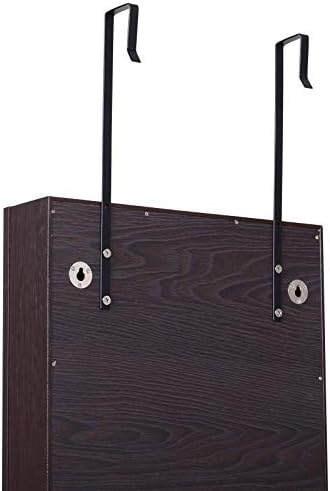 HOMCOM Mirrored Jewellery Storage Cabinet Door Mounted/Wall mounted Organiser Hanging Lockable w/ 6 Inner LED Lights Natural Color