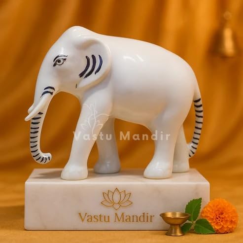 Image of Pure Brass White Elephant Statue | Vastu Remedy for Fame, Recognition & Success | Premium White-Coated Brass Elephant for North & South Zone Energy Enhancement