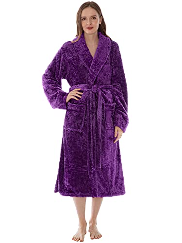 Pavilia Premium Womens Plush Soft Robe Fluffy, Warm, Fleece Sherpa Shaggy Bathrobe (L/Xl, Purple) #TOP5