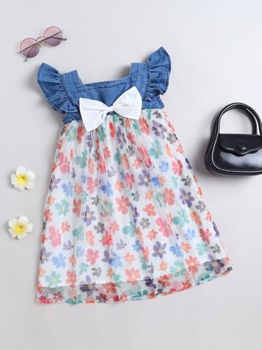 Image of Dresses for Kids Girls, Stylish Knee Length Once Piece Denim Frocks for Girls, Casual Dress for Summer & Special Occasion