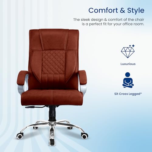 Vergo Swift Leatherette Ergonomic Boss Chair, High Back, Fixed Padded Armrests, Cushioned Seat, Tilt-Lock Recline, Heavy-Duty Metal Base, Executive Revolving Office Chair (Brown)