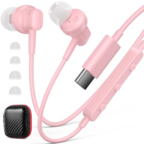 Fones de ouvido USB C com microfone para iPhone 16e 16 15 Pro Max, fone de ouvido esportivo com fio