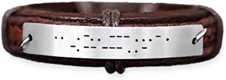 I Love You Morse Code Bracelet, Custom Hidden Message, Stainless Steel Brown Leather Cuff Men, Gift for Him