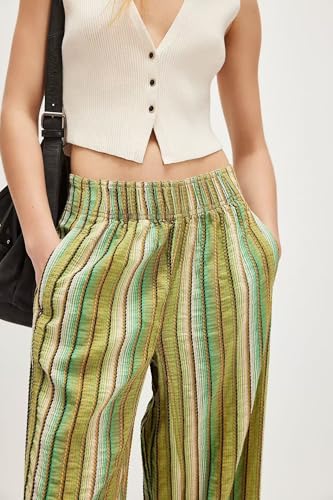 Women's Striped Wide Leg Lounge Pants Boho Elastic Waist Loose Casual Trousers with Pockets4