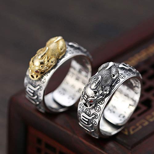 Hj Huaj 990 Silver Feng Shui Pixiu Adjustable Ring Mani Mantra Protection Wealth Ring #TOP3