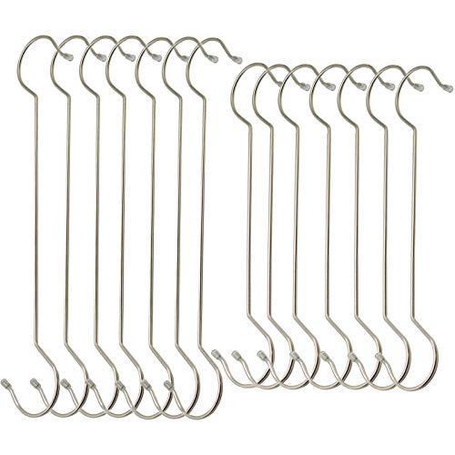 Maydahui 14 ganchos extralargos en forma de S (7 piezas de 16 pulgadas + 7 piezas de 12 pulgadas) para colgar plantas, ganchos plateados de acero inoxidable para utensilios de cocina, pérgola,