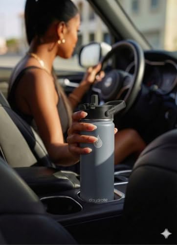 Insulated Metal Water Bottle with Straw 750ml- Stainless Steel Water Bottle, BPA Free, Dual Lid Straw & Spout, Leakproof, 24 Hours Cold & Hot, Work, Travel, Gym Bottle for Men & Women - Grey- Daydrate - Image 6