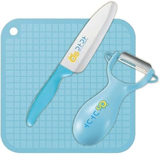 子供包丁 燕三条製 お手伝いセット まな板＆ピーラー付き 子供向け包丁 子ども包丁 日本製 両刃 左利き対応 キッズナイフ ステンレス 本格派 下村企販 安心 安全 金属加工の町 新潟 燕三条 国産 ピンク ブルー (ブルー)