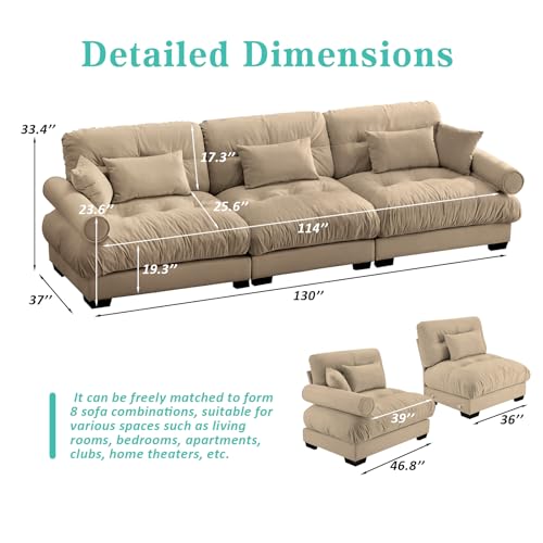 Image of SoarFlash 130 inch Sectional Sofa 3 Seat Couch, L Shaped Modern Sofa with Solid Wood Legs, Couches Sofas for Living Room Apartment, Comfortable Small Couches for Small Spaces, Brown
