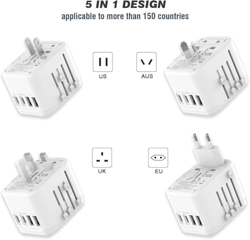 VYLEE Universal Travel Adapter, 5 in 1 European Travel Adapter (White) - 2