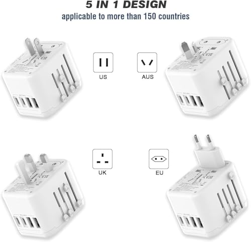 VYLEE Universal International Power Travel Plug Adapter, 5 in 1 European Travel Plug Adapter W/ 3.5A 2xUSB-A and 2xUSB C Wall Charger and Worldwide AC Outlet for Europe USA UK AUS Asia (White) by VYLEE - Image 3