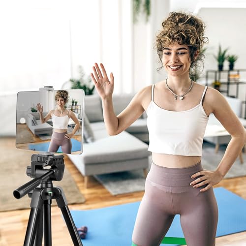 Image of Aureday Phone Tripod Stand, 64 inch Extendable Cell Phone&Camera Tripod with Wireless Remote and Phone Holder, Aluminum iPad Tripod for Video Recording /Selfies /Live Stream /Vlogging
