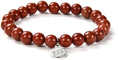 Red Jasper Bracelet | Stretchy Chakra Healing Gemstone Boho Quartz Bracelet | Elastic Mood Enhancing Mala Jewelry for Men Women Unisex by Crystal Agate