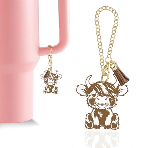 Ldntly Ciondolo a forma di mucca delle Highland per accessori Stanley Cup, a forma di bottiglia d'acqua, portachiavi, regalo per donne, mamma, sorella, amica, compleanno, borsa zaino decorazione