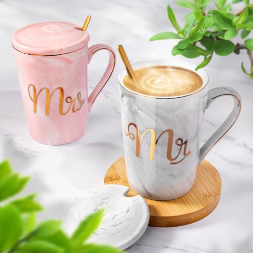 Biching Wedding Gifts for Couples 2025, Couple Gift for Anniversary - 14oz Ceramic Marble Mr and Mrs Mugs Set, Present for Bridal Shower Engagement Bride and Groom, with Greeting Card, Luxury Gift Box - Image 6