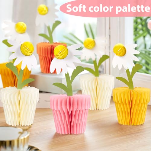 Image of 8Pcs Daisy Honeycomb Centerpieces Table Decorations 7 inch Flower Table Decor | Daisy honeycomb centerpieces set, 4 pastel colors, 3D floral daisy centerpiece for baby showers, birthdays, and spring party