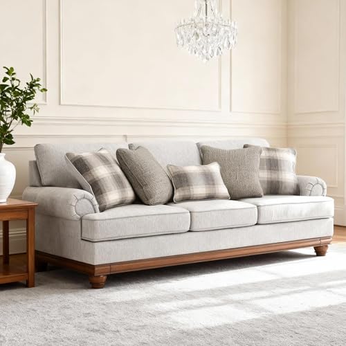 Image of Signature Design by Ashley Meadowview Sofa, 99 inch Large 3-Seater Couch, No Assembly Required, Transitional Farmhouse Style, Reversible Cushions & Sag-Resistant Platform, Sandstone Beige