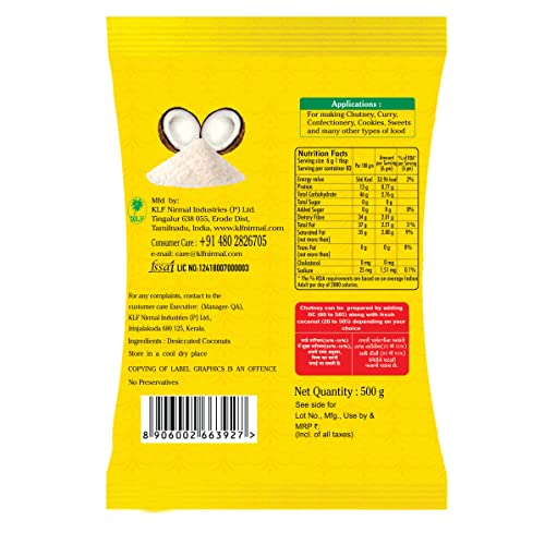 Image of KLF Coconad Low Fat Desiccated Coconut Powder,Dry,500 Gram (Pack of 3)