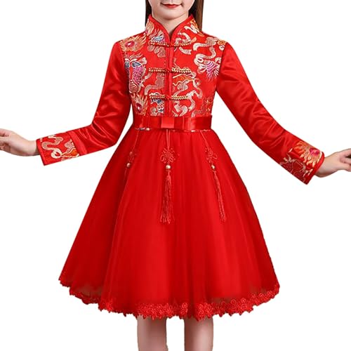 Toddler Kids Chinese Dresses Girls Tang Suit New Year Buckle Embroidered Overall Dress New Year Tang Suit2