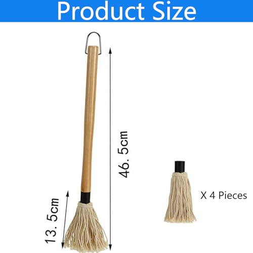 Grillpinsel Bbq Mops Pinsel, Bbq Mops Pinsel, Marinaden Grillbürste Barbecue, Saucen Mop Marinaden, Bbq Zubehör, Holzgriff Zum Kochen Braten Grillen, Lang Holzgriff Und 3 Stück Extra Ersatz Köpfe