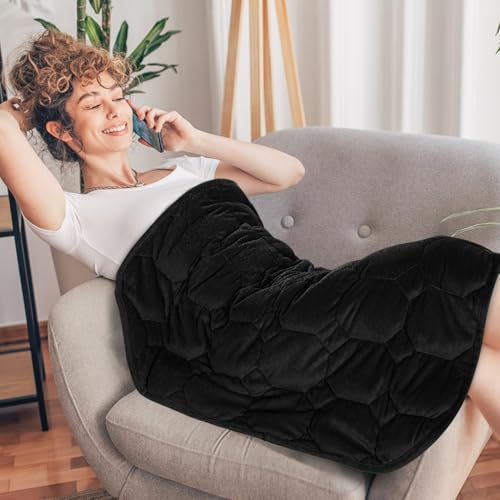 Topblan Weighted Lap Blanket 7lbs for Adults, Small Weighted Throw for Napping, Relaxation, Calming and Travel, Skin Friendly & Machine Washable for All-Season Sleeping, Black, 24x29 Inches