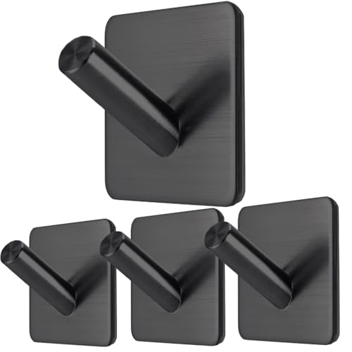 Fotosnow Ganchos adhesivos negros para toallas, resistentes al agua, para colgar toallas de acero inoxidable, para baño, cocina, 4 paquetes