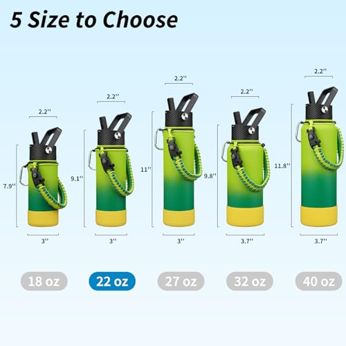 Image of BJPKPK 22oz Insulated Water Bottle with 3 Lids, Straw Lid & Handle