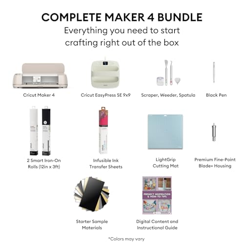 Image of Cricut Maker 4 + EasyPress SE Heat Press Bundle - Cutting Machine with Infusible Ink, Vinyl & Tools for Professional Shirts & Custom Apparel