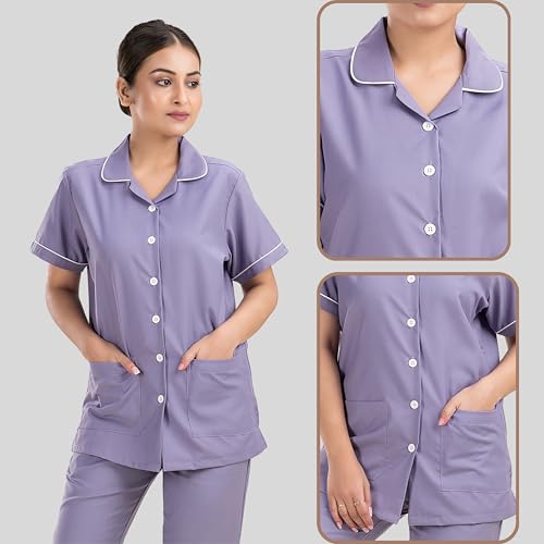 Image of Unisex Nurse Uniform With Normal Length Half Sleeves Top With 2 Pockets Regular Fit Pant Two Side Pockets - Ideals for Hospital Staff /Clinics /Nanny Uniforms |